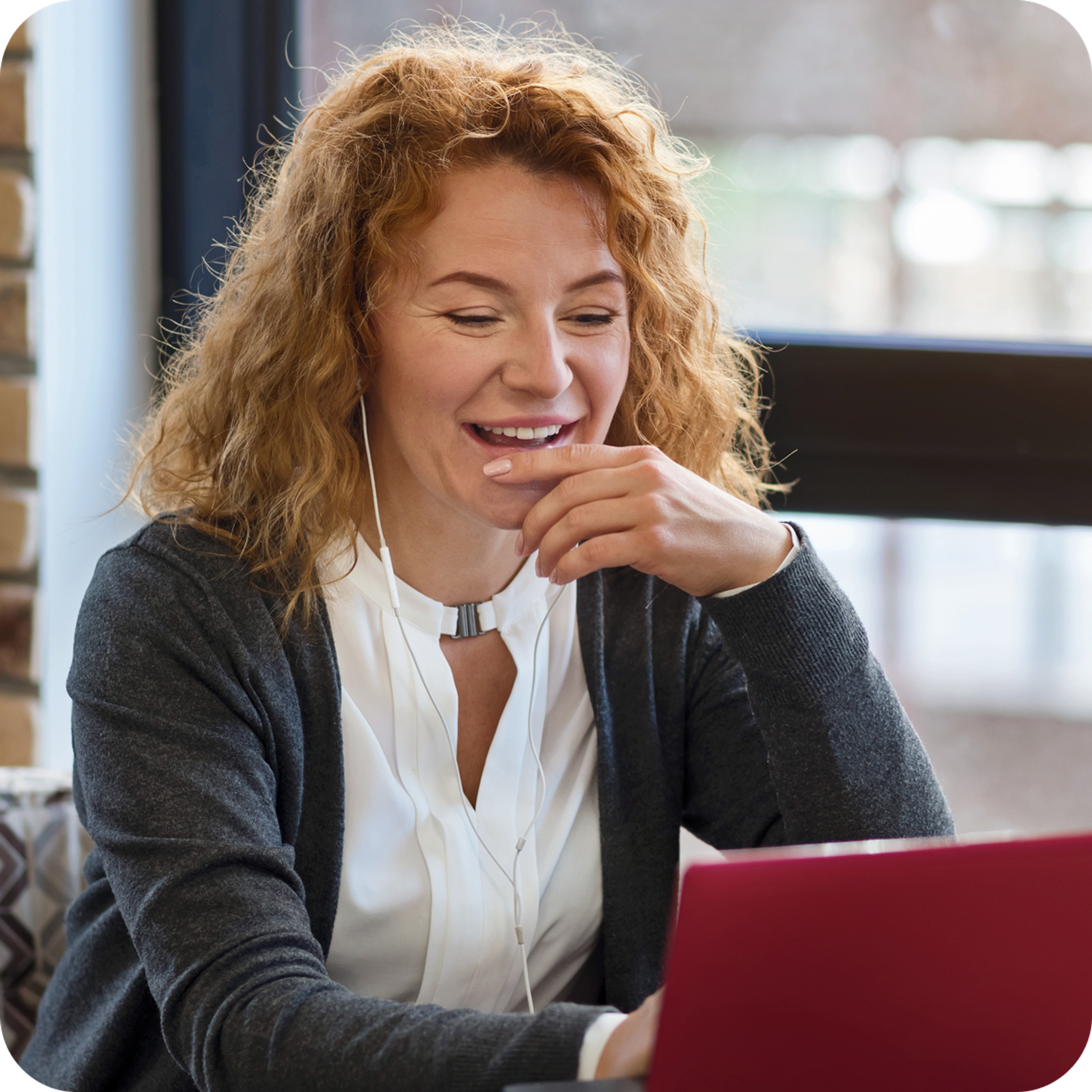 happy woman on a zoom call