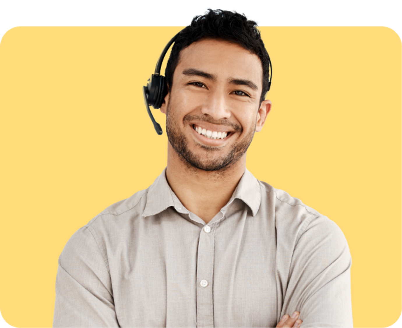 Customer service rep with headset