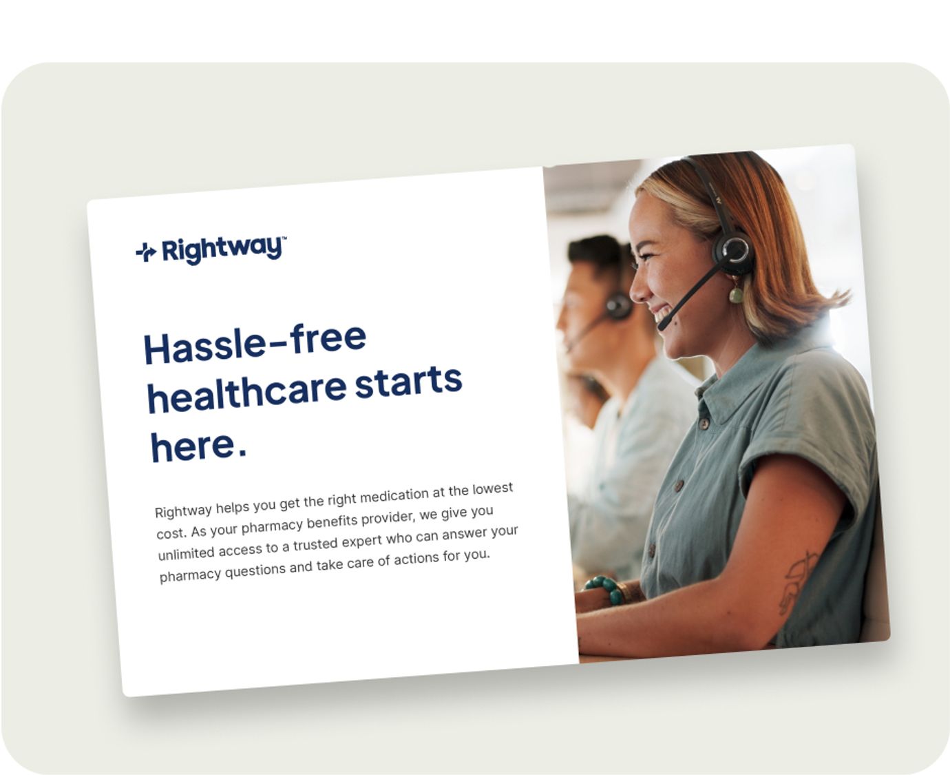 Rightway | Clinical Care Navigation | Effective Transparent PBM.. women on headset