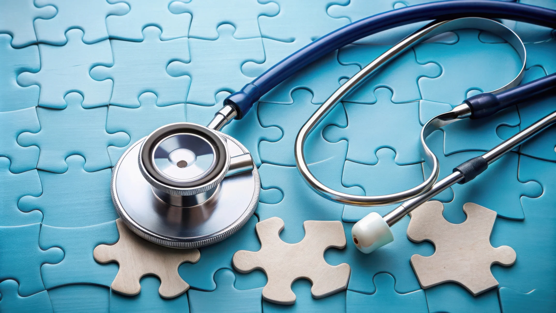 Blue puzzle pieces with stethoscope on top
