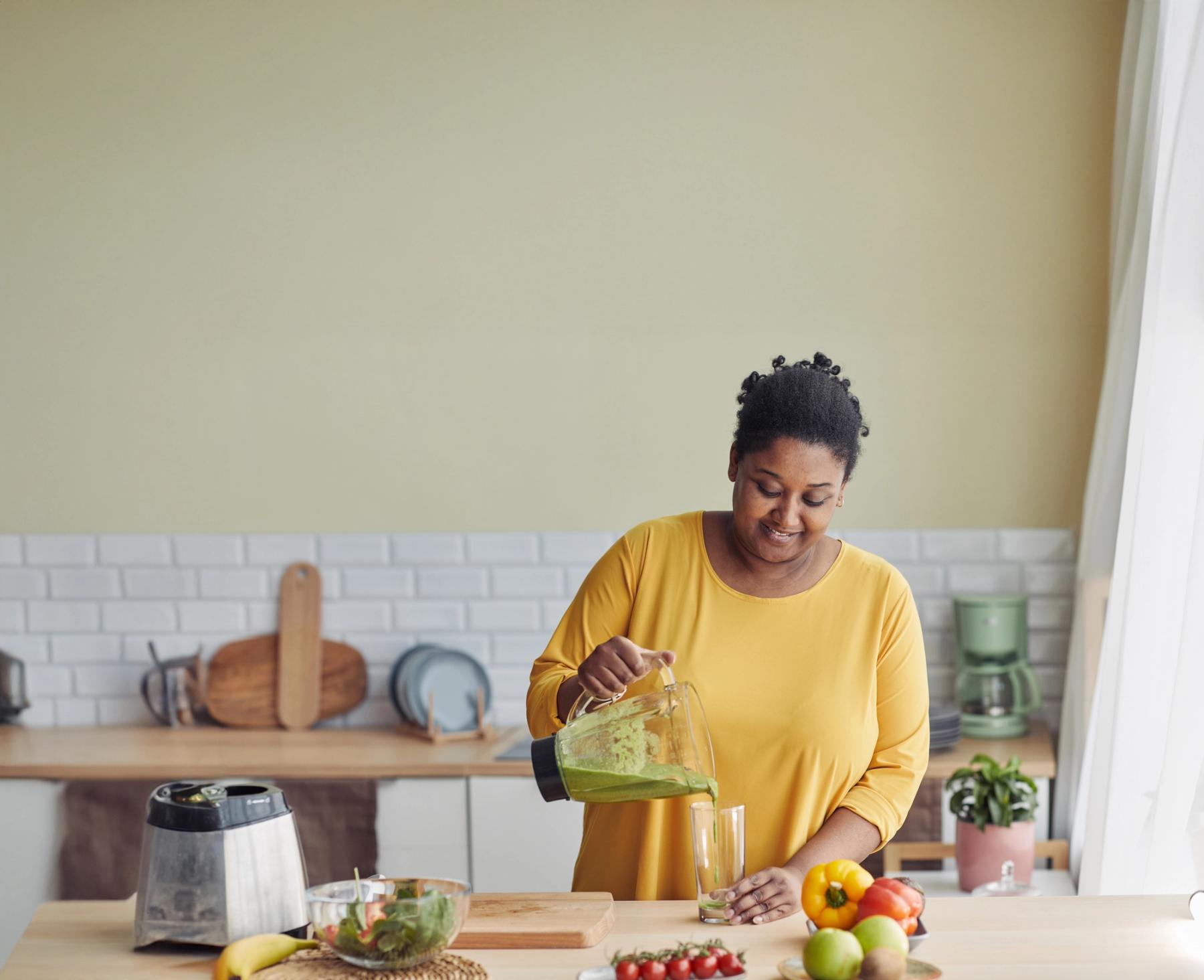 Rightway | Clinical Care Navigation | Effective Transparent PBM.. woman preparing a smoothy drink