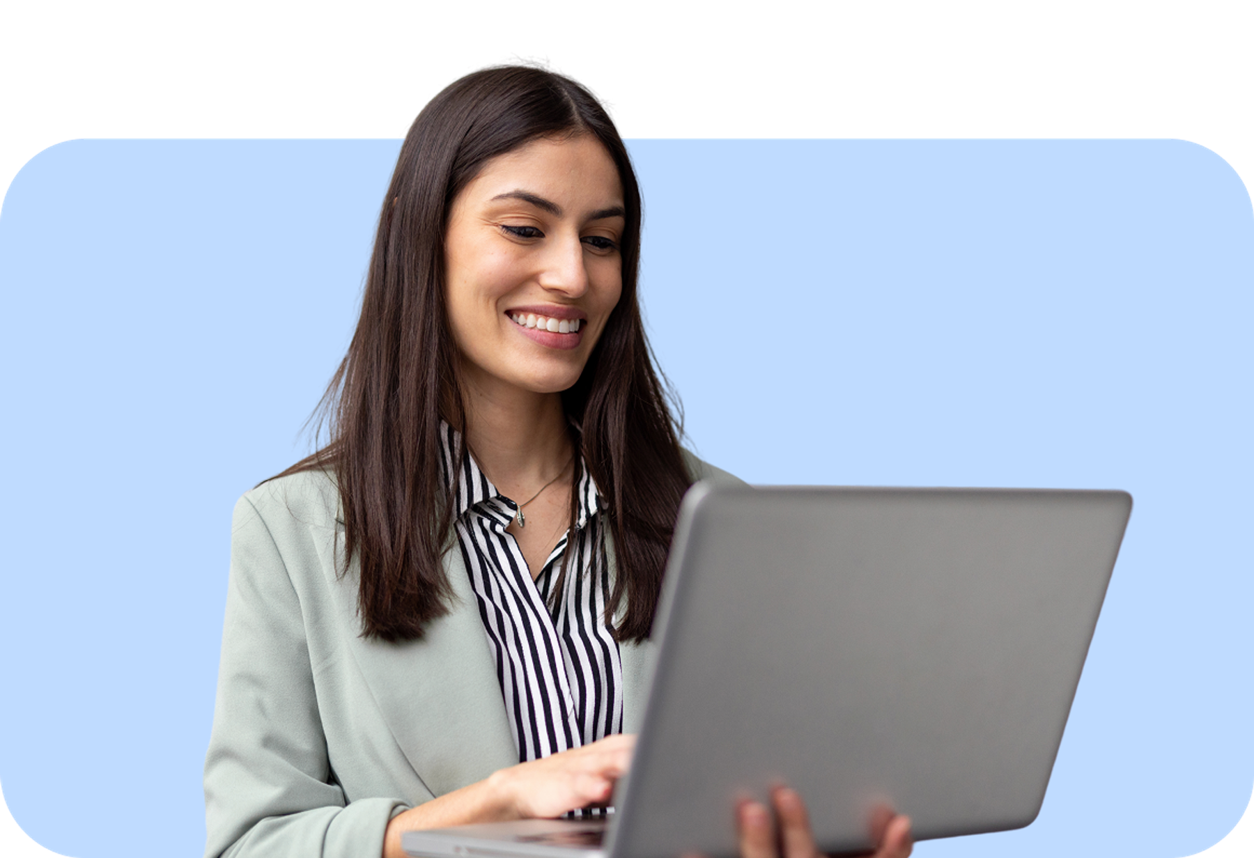 happy corporate woman with laptop