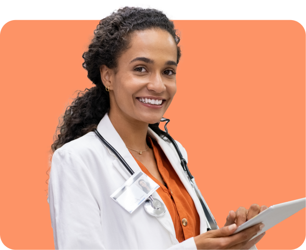 Female physician on ipad