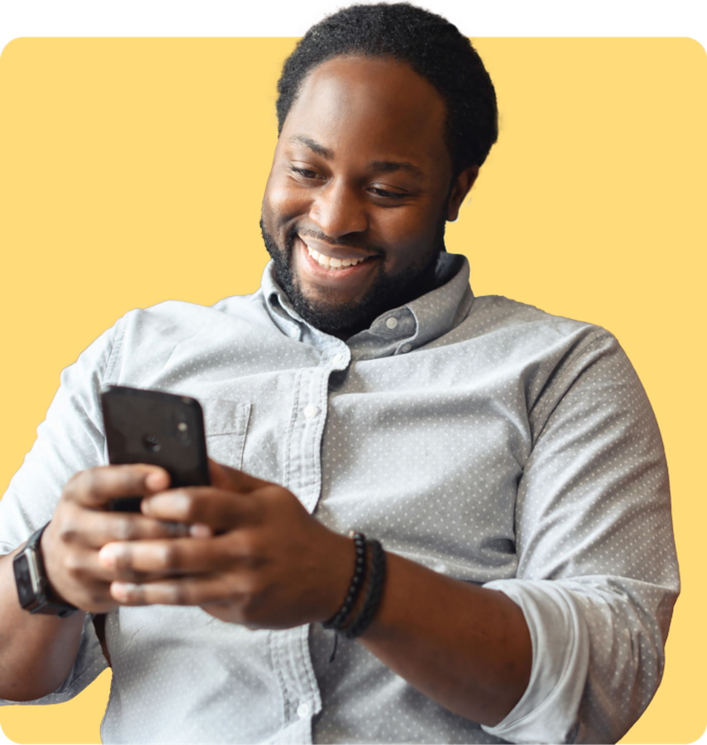 happy man watching his iPhone