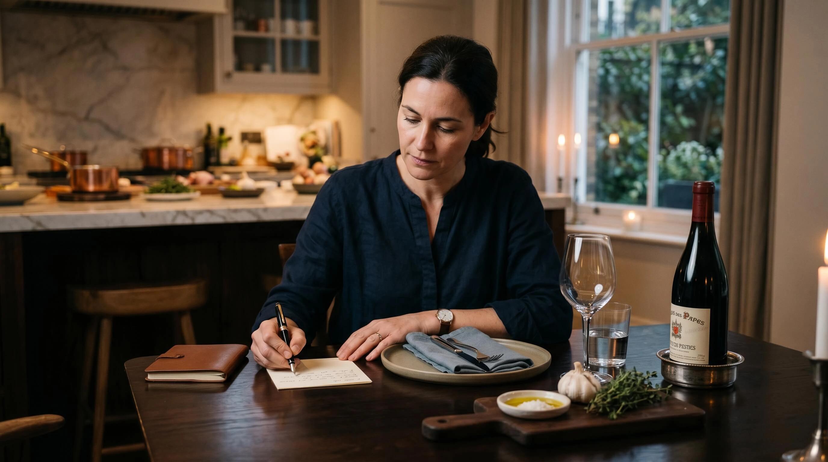 Private chef die in alle rust planning en afstemming voor een diner voorbereidt