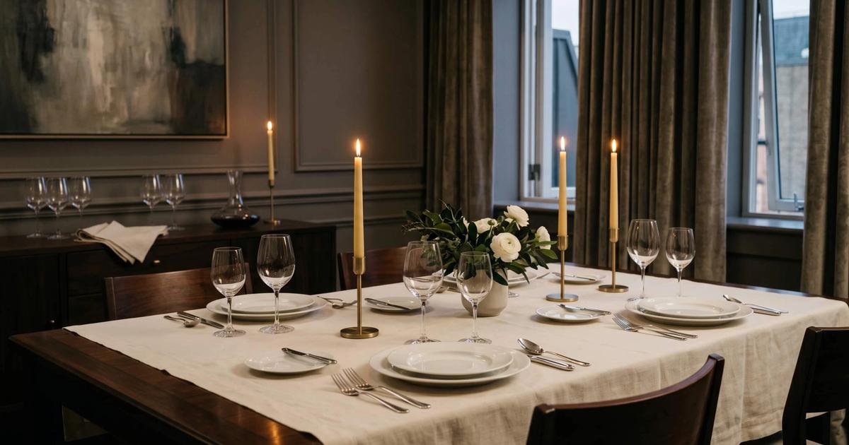 Voorbereide private dining tafel in een stijlvolle woning, klaar voor ontvangst