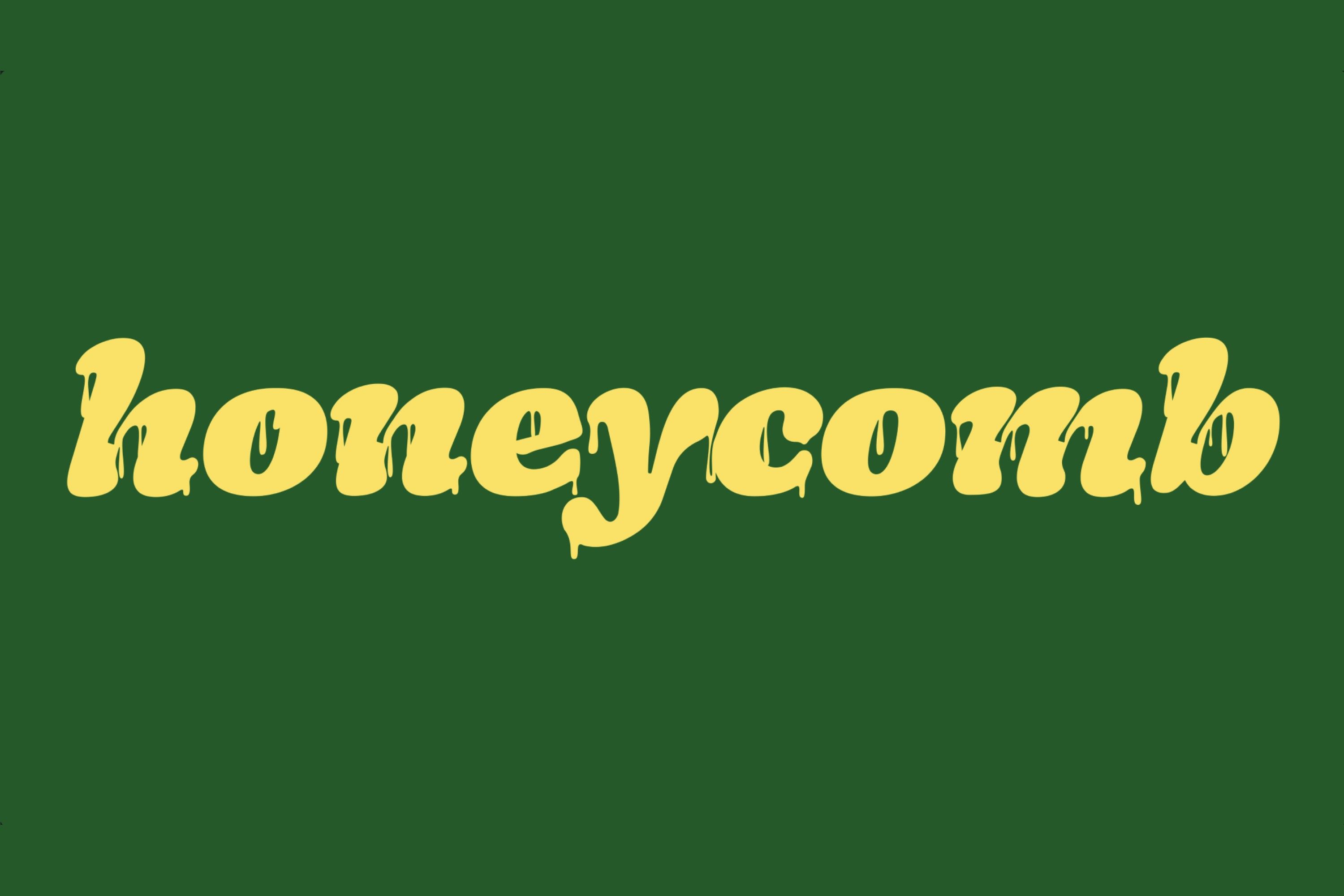 The Honeycomb wordmark: yellow lettering dripping like honey, on green.