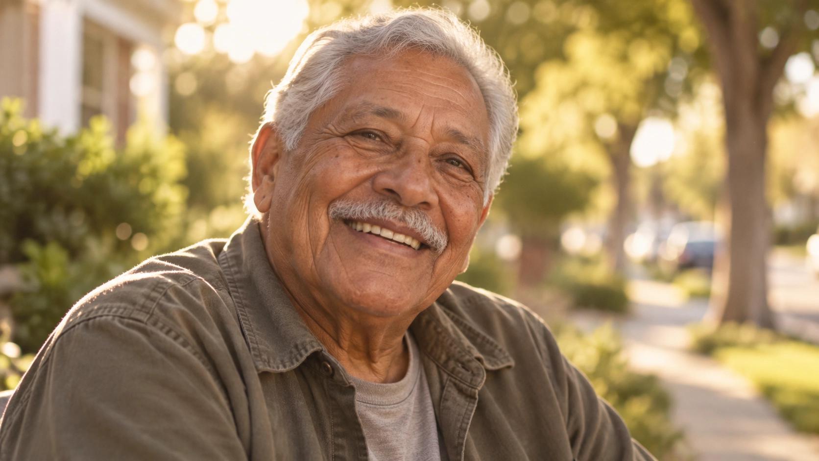 Hombre sonriendo al aire libre.