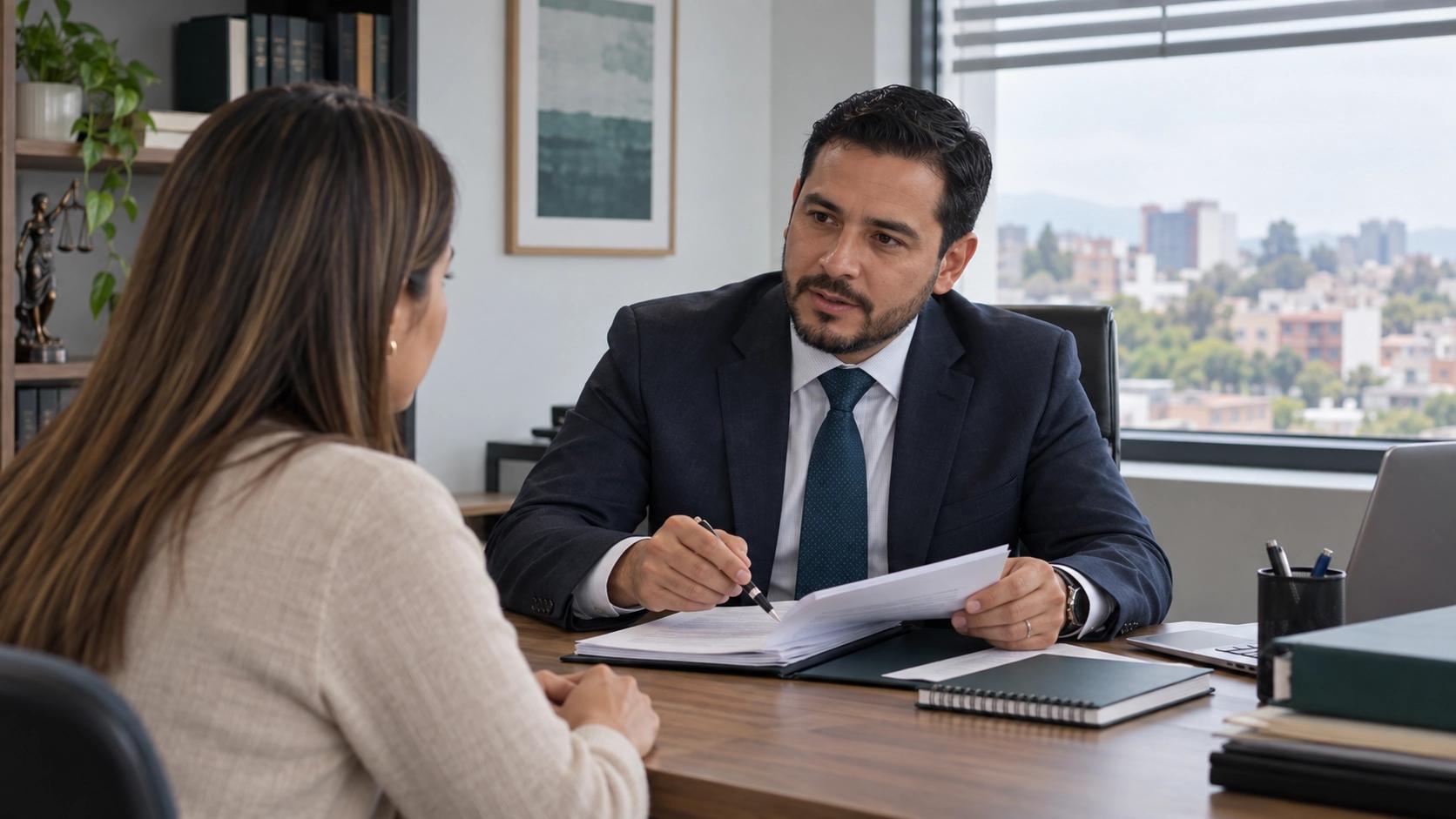 Profesional revisando un caso con sus clientes.