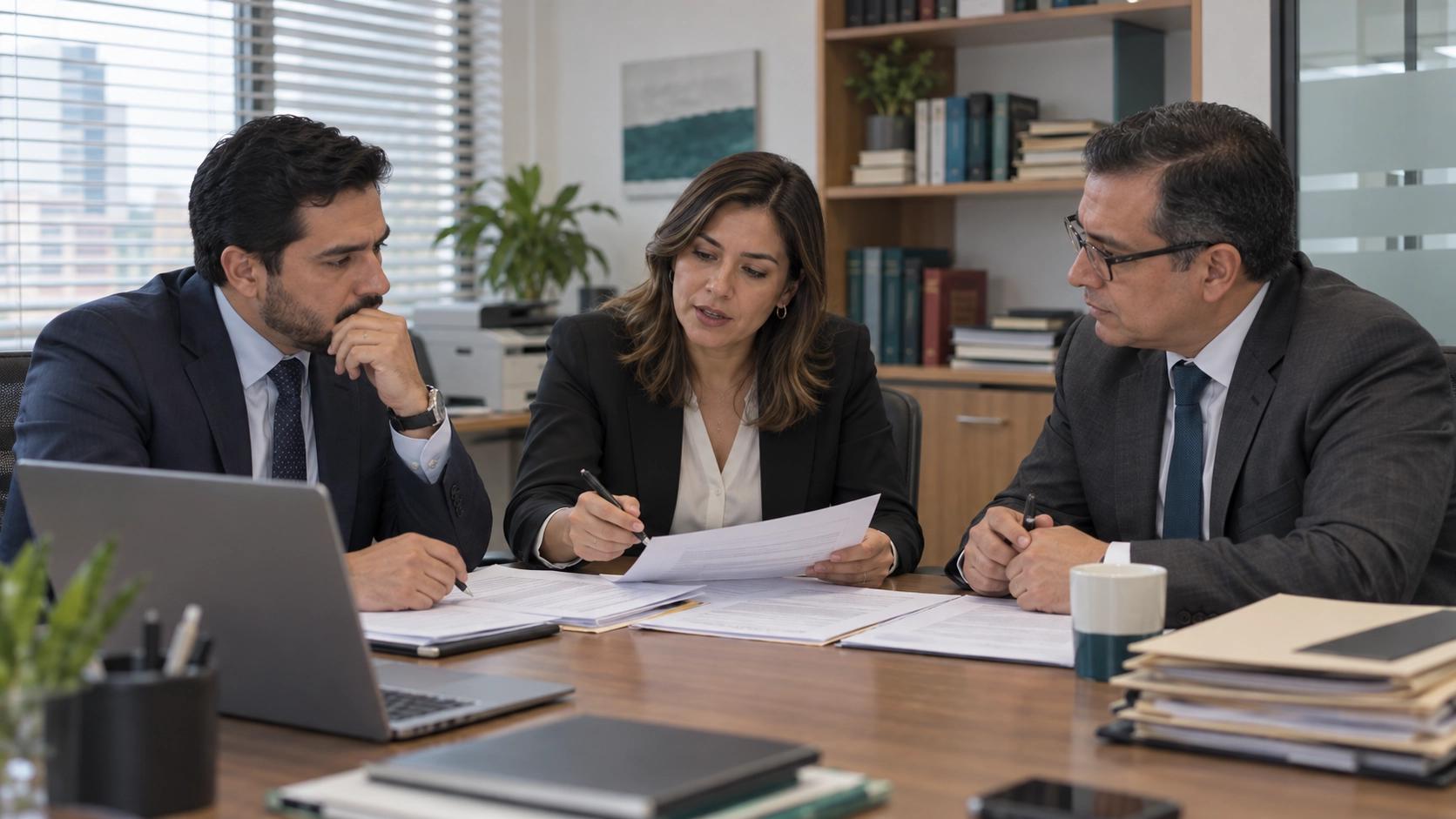 Equipo de profesionales revisando documentos.
