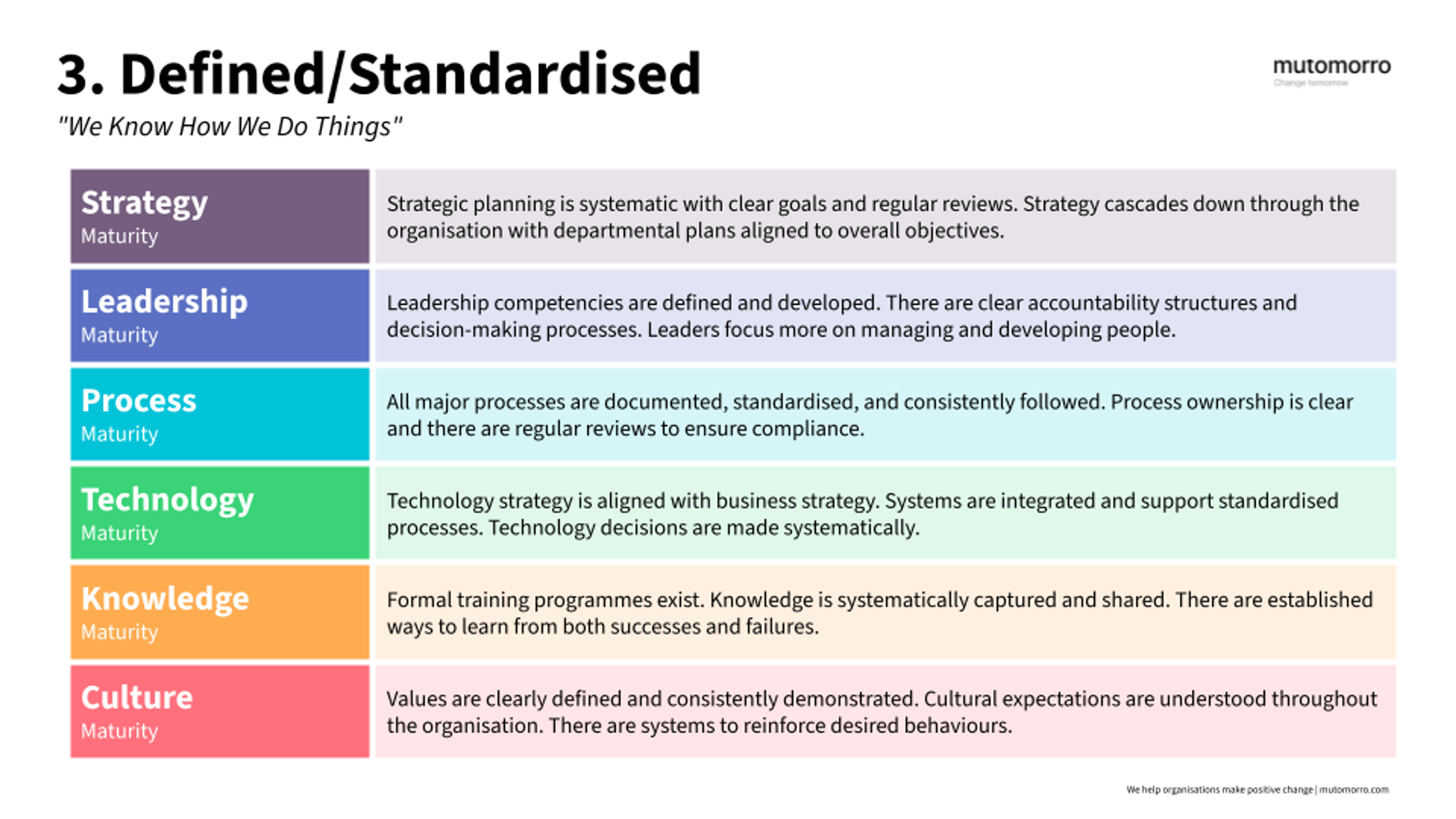 Organisational Maturity Model - 3. Defined:Standardised Stage