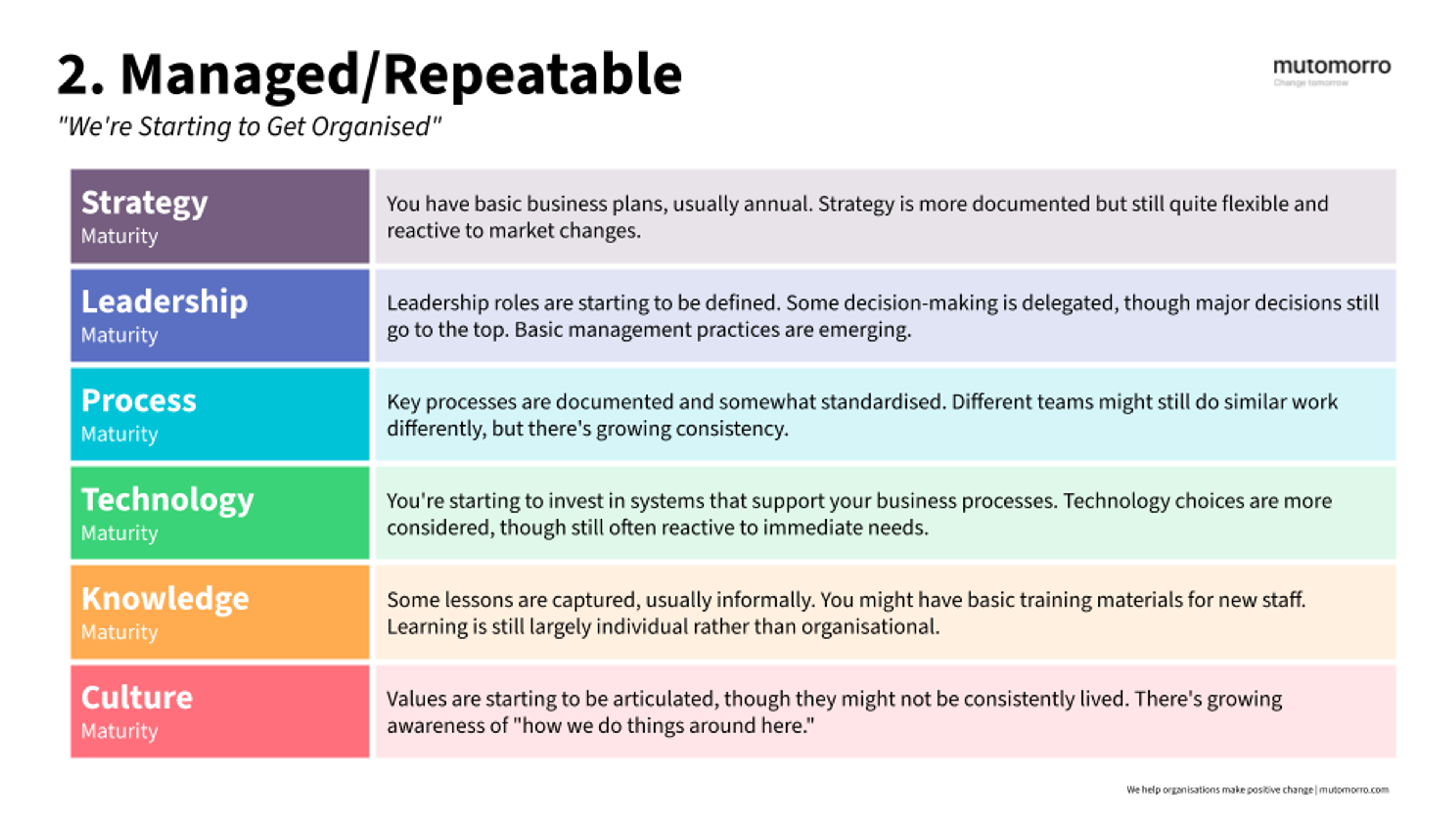 Organisational Maturity Model - 2. Managed:Repeatable Stage