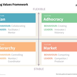 Competing Values Framework - four culture types mapped across flexibility, stability, internal, and external focus