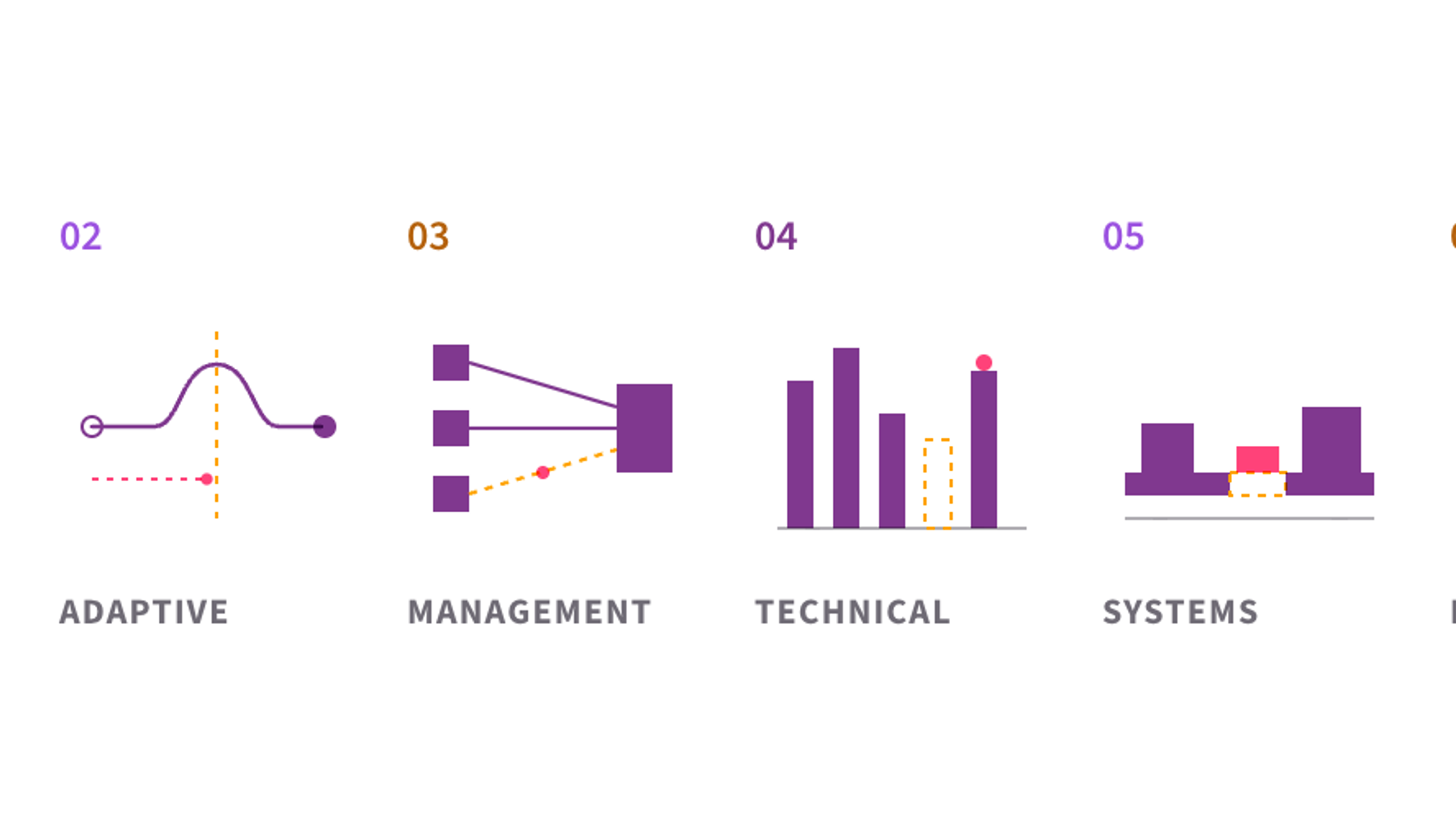 The six angles of an organisational capacity assessment: leadership capacity, adaptive capacity, management capacity, technical capacity, systems and infrastructure, and lifecycle stage and readiness.