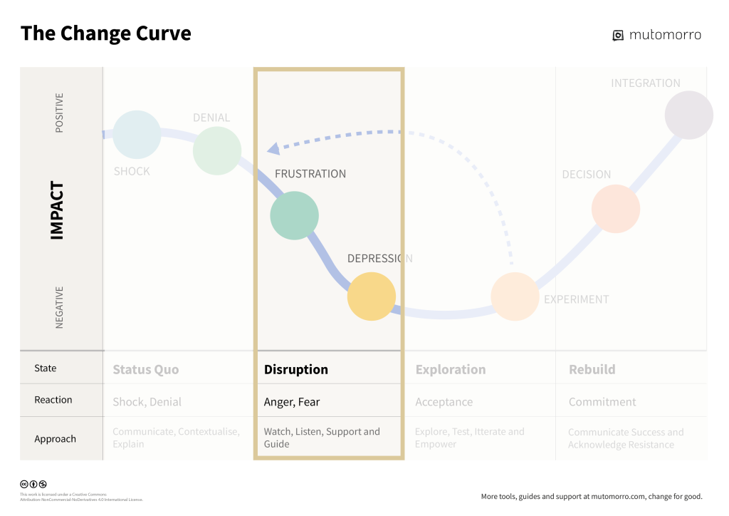 Stage 2 of the Kübler Ross Change Curve - Disruption, frustration and depression