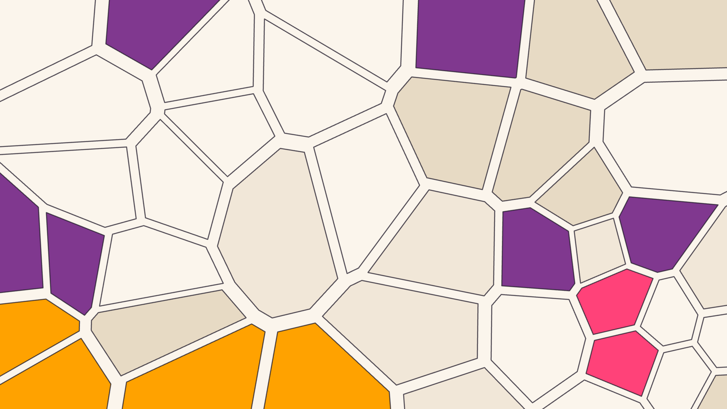 Abstract flat illustration of separate vertical structures above ground connected by an intricate root network below the surface, representing how organisational silos share hidden connections