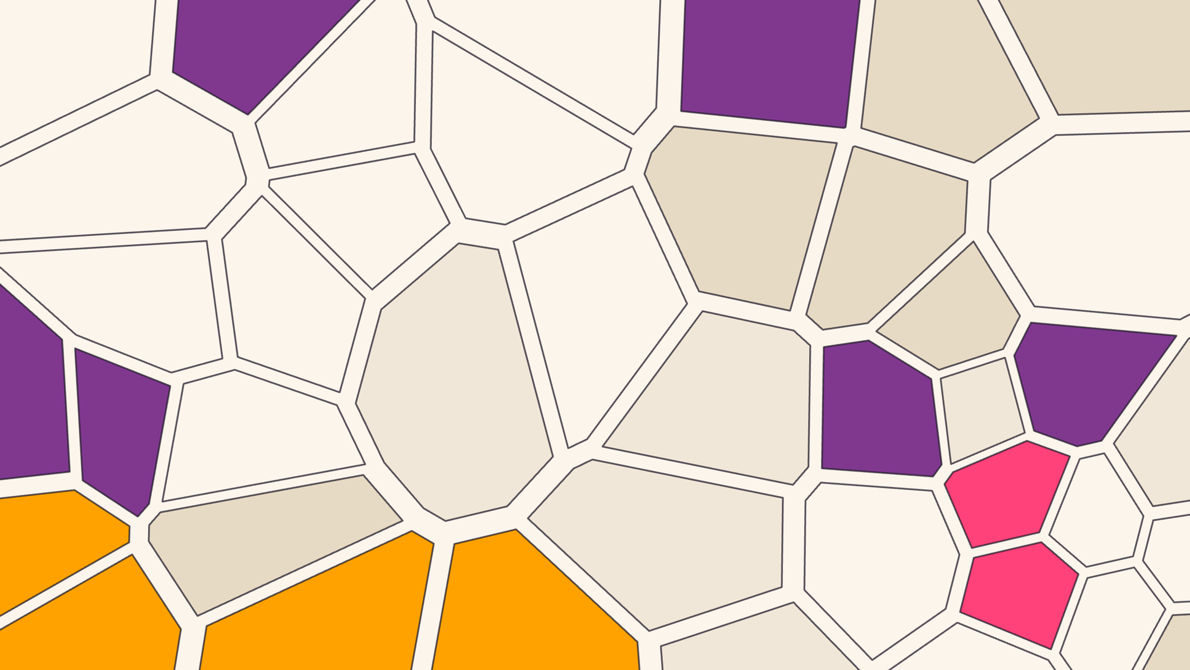 Abstract flat illustration of separate vertical structures above ground connected by an intricate root network below the surface, representing how organisational silos share hidden connections