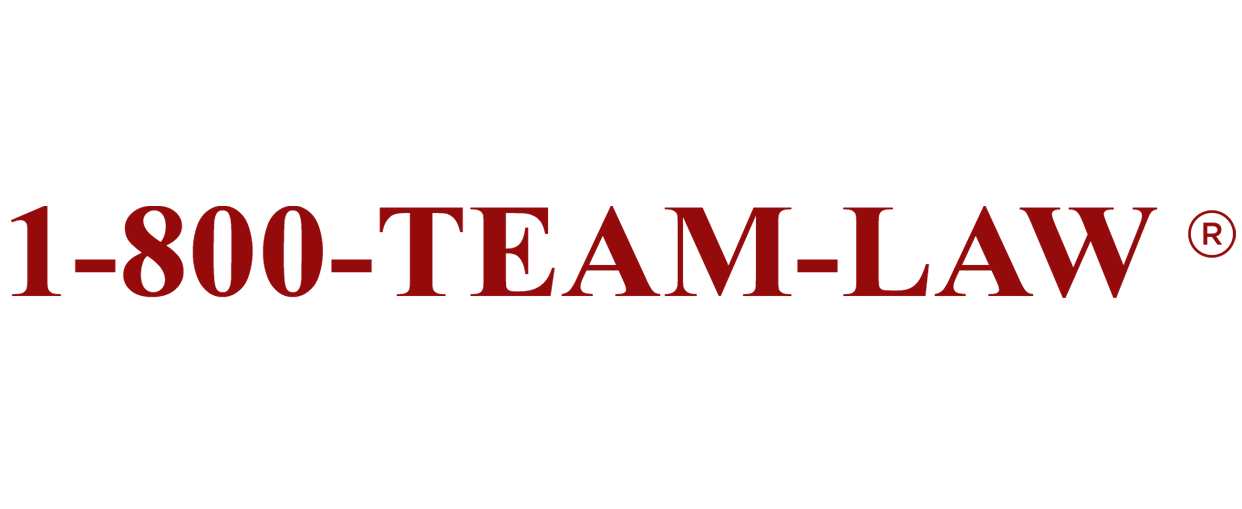 Red banner on white background with the text "1-800-TEAM-LAW®".
