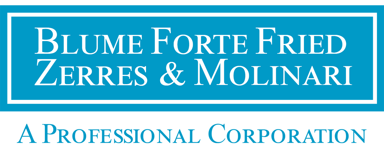 Blue and white text reading "BLUME FORTE FRIED ZERRES & MOLINARI" on a blue background.