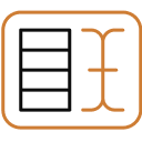 Icon: Black stack of blocks next to a stylized orange cursor inside an orange square with rounded corners.