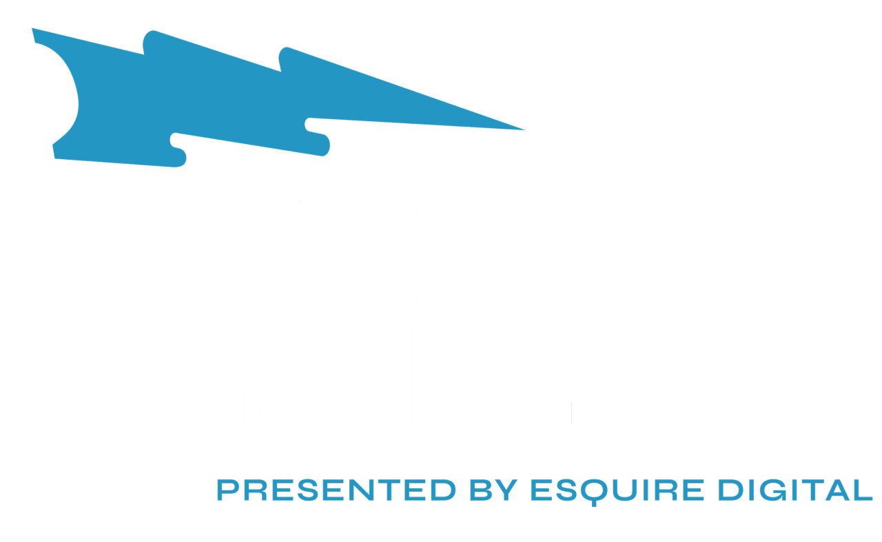 Logo with golf club, blue pennant, and white text: "DRIVE YOUR FIRM FORWARD. PRESENTED BY ESQUIRE DIGITAL".