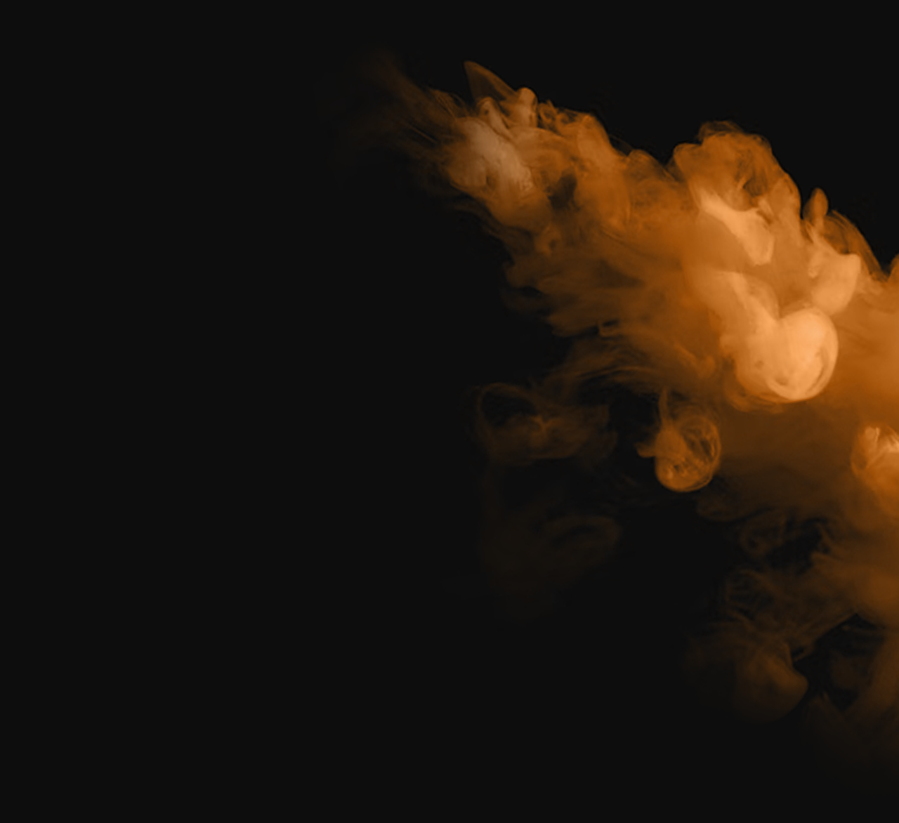 Orange smoke billows against a black background.