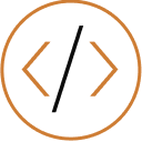 Code symbol within a circle: angled brackets and a slash, suggesting programming or development.
