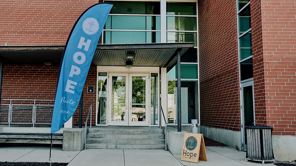 The Hope Church entrance at the Nationwide and Ohio Farm Bureau 4-H Center on Ohio State's campus, with Hope welcome signage.