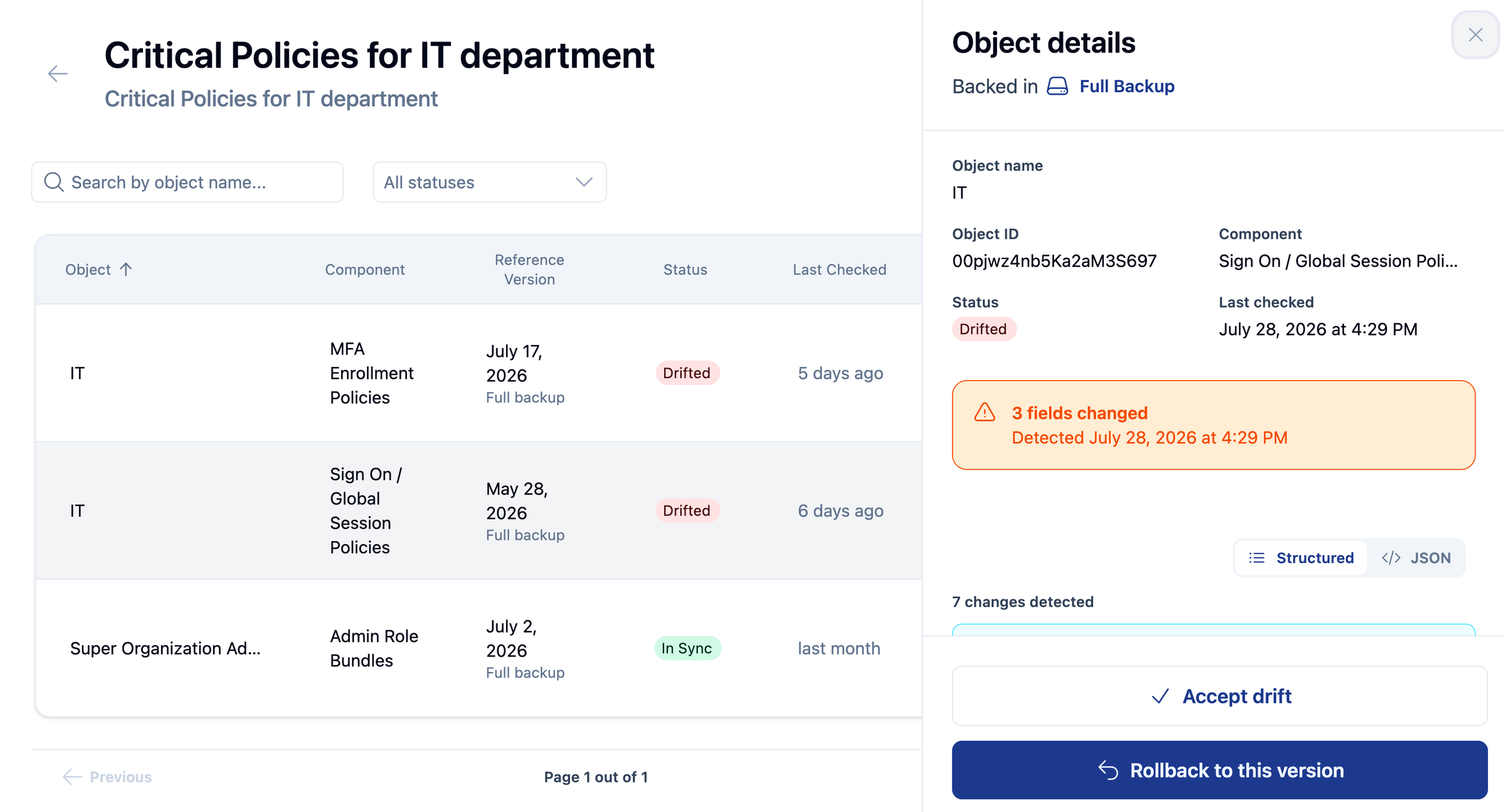 Alert on change that drifted from known-good configuration