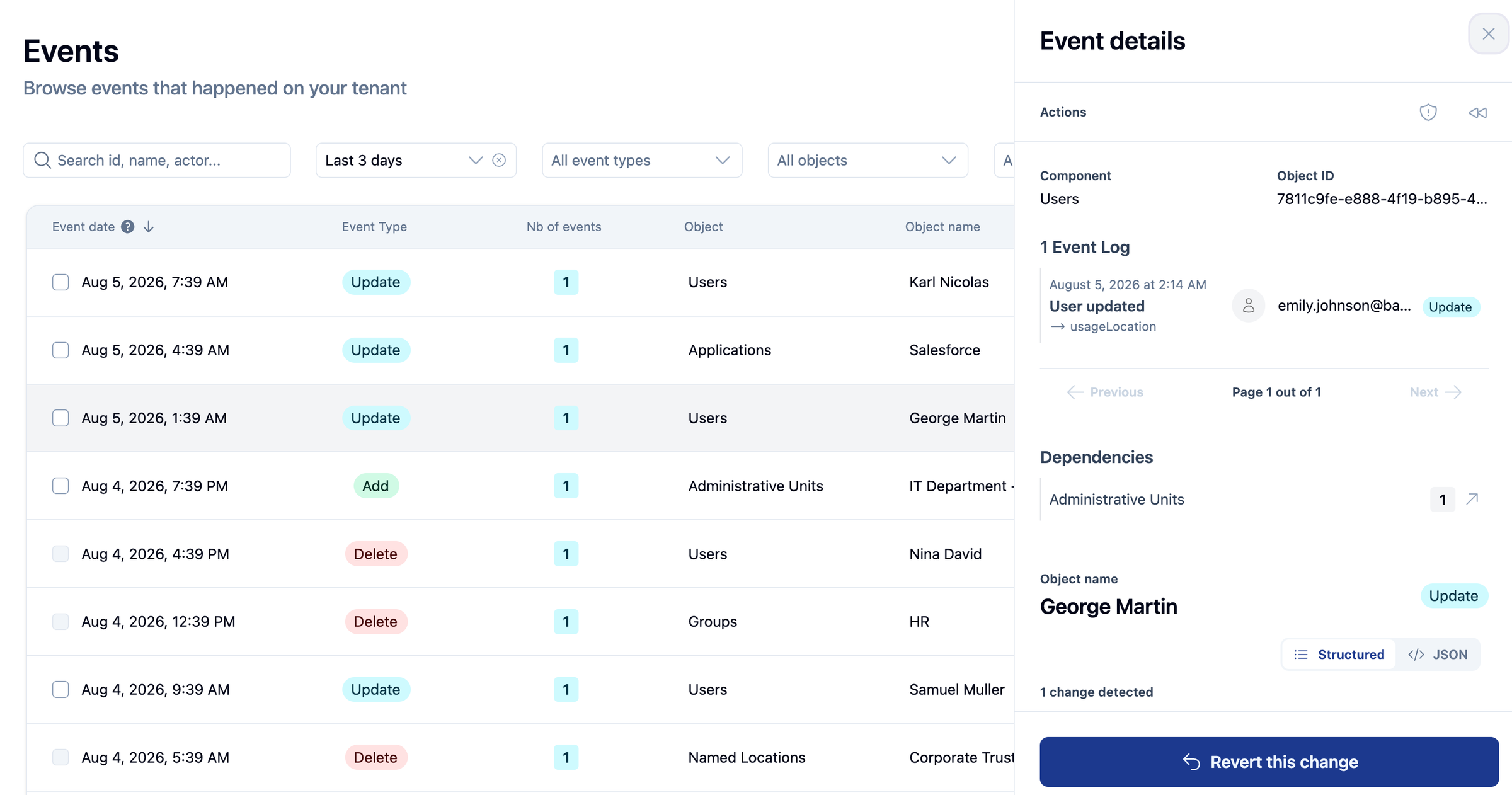 See events and detect drift to revert to a known-good state.