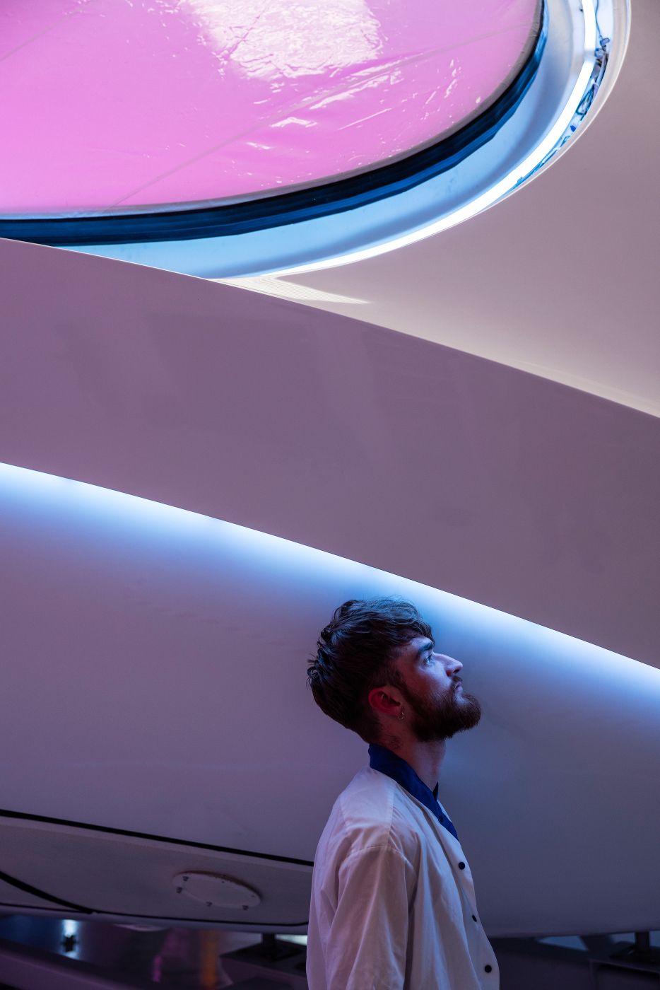 Mickael looking at Model One. 