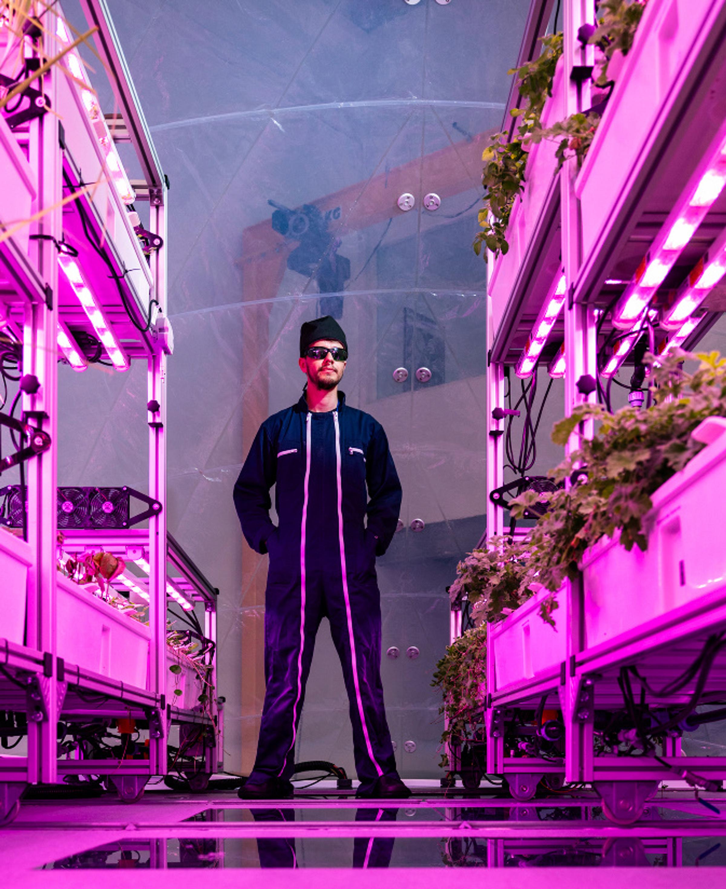 Plant scientist inside BioPod