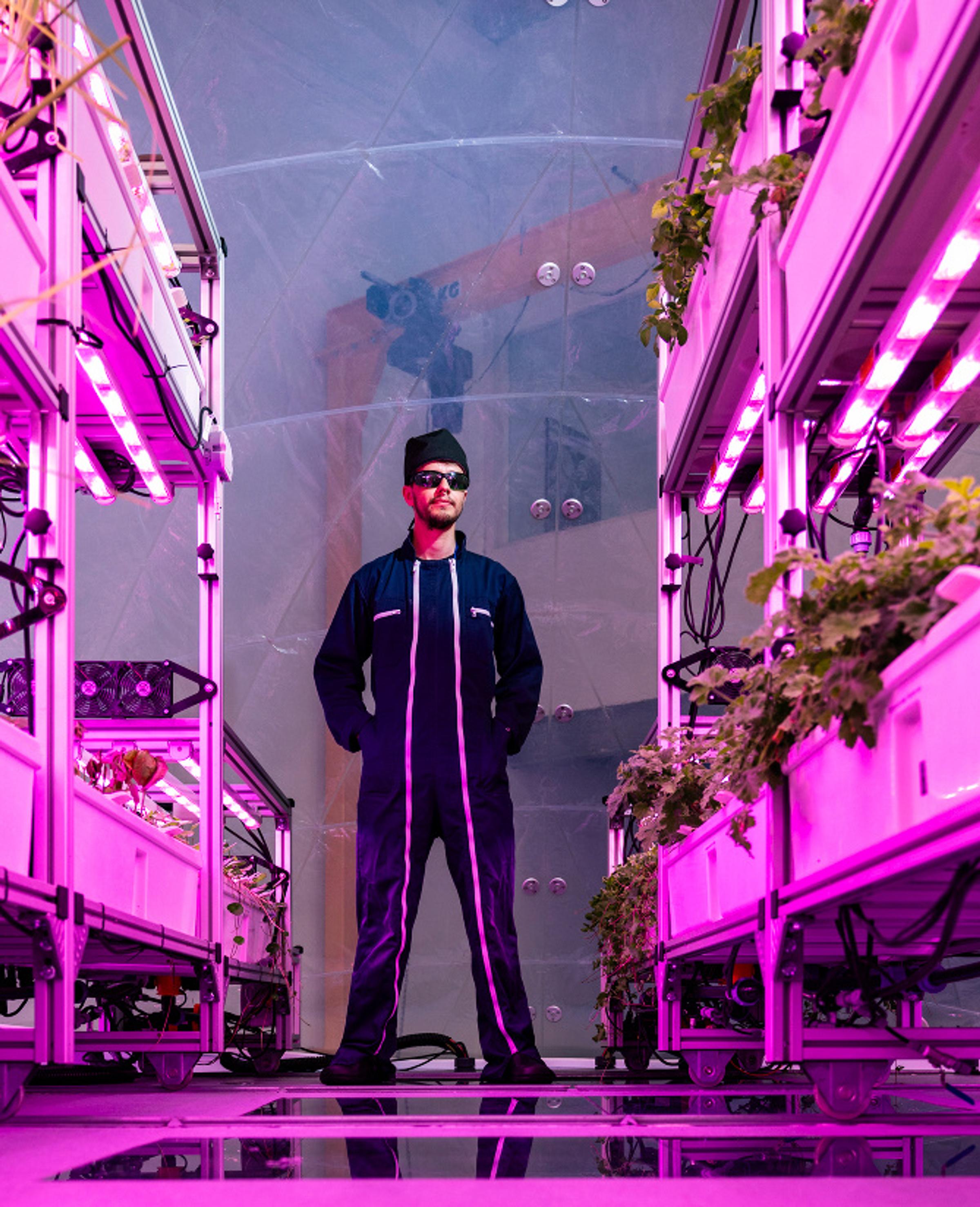 Plant scientist inside BioPod