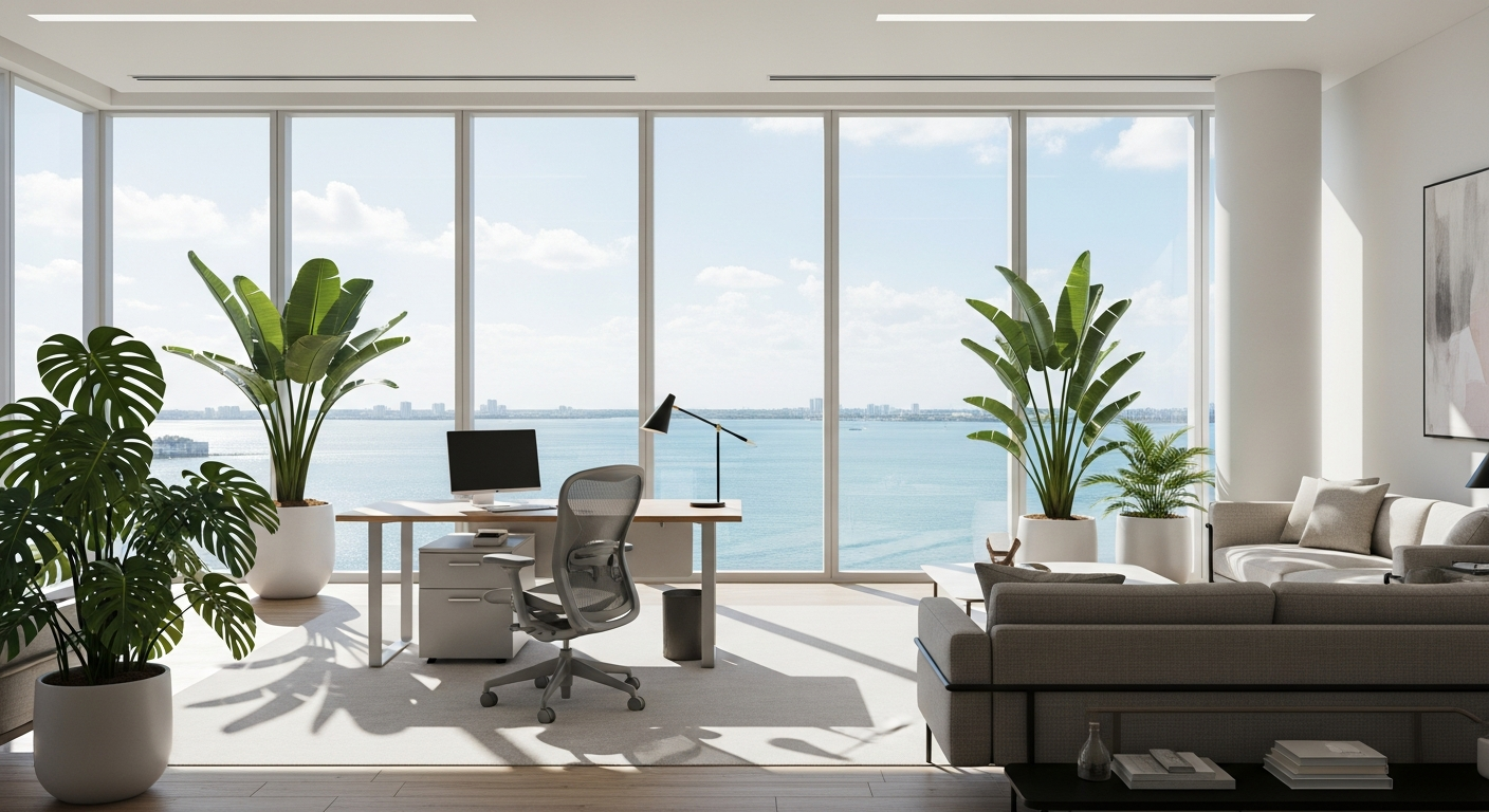 Modern Miami office with bay views for Latin American investor outreach