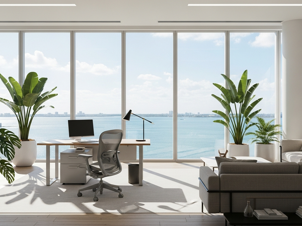 Modern Miami office with bay views for Latin American investor outreach