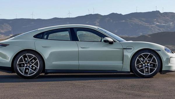 Porsche Taycan 2025 side profile — electric performance sports car