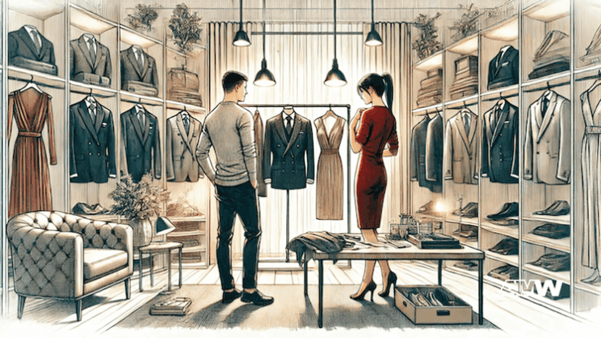 Couple shopping in stylish clothing store
