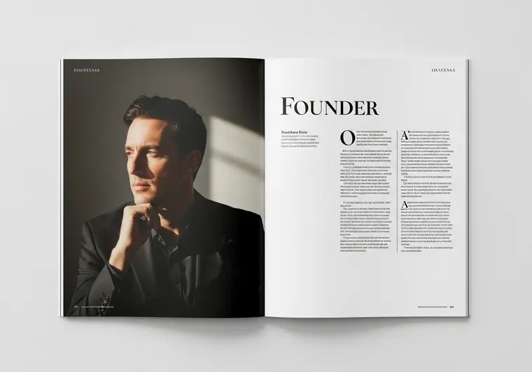 Founder Profile editorial mockup