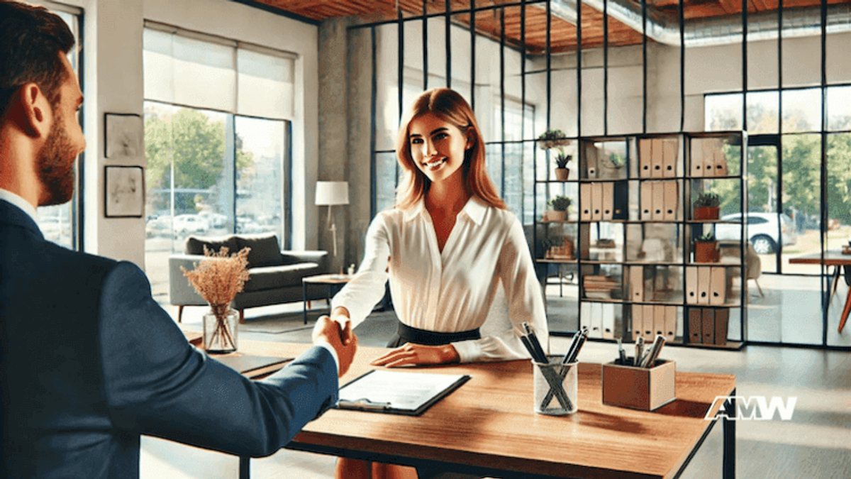 Business meeting handshake in modern office