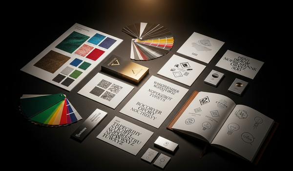 Brand identity system with mood boards and typography on dark surface — choosing between independent strategist and full-service branding agency