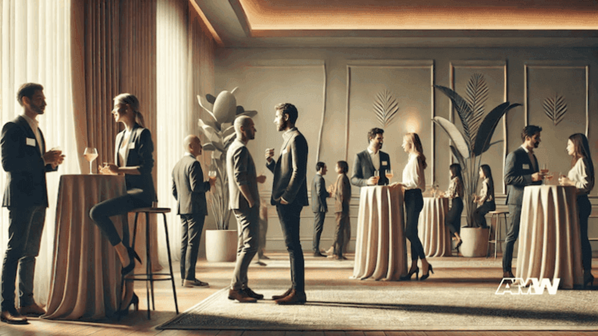 People networking at a business event.