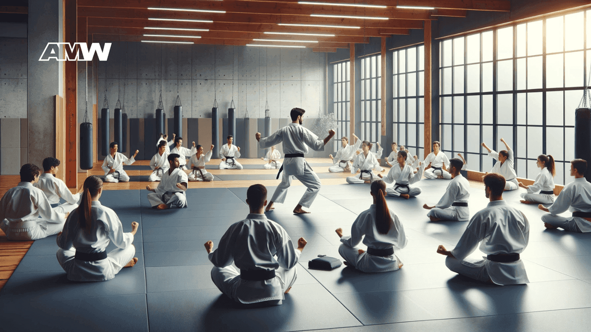 Karate class, techniques.