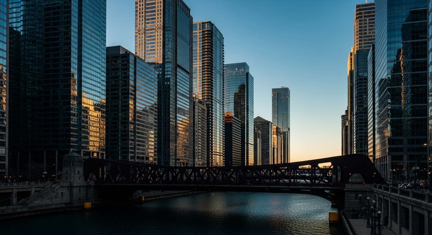 Chicago skyline along the Chicago River at golden hour — best content marketing agencies in Chicago