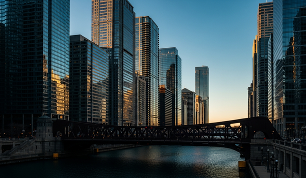 Chicago skyline along the Chicago River at golden hour — best content marketing agencies in Chicago