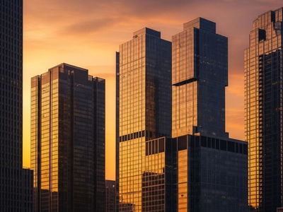Editorial city skyline at golden hour