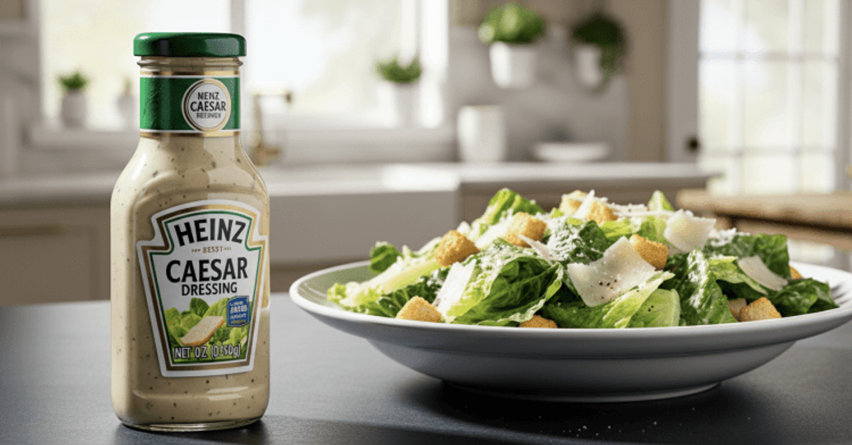 Heinz Caesar dressing with fresh Caesar salad.