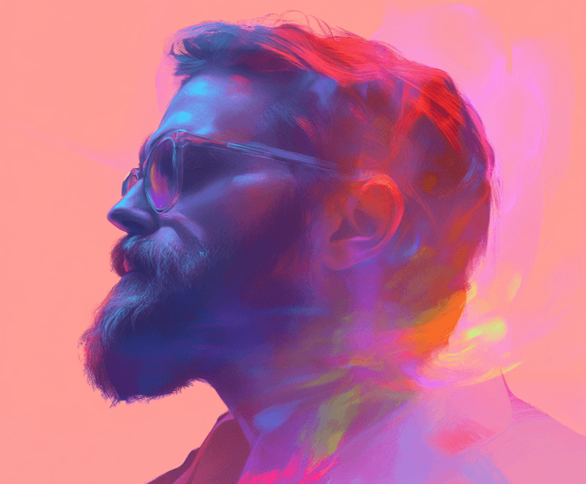 Colorful artistic portrait of a bearded man.