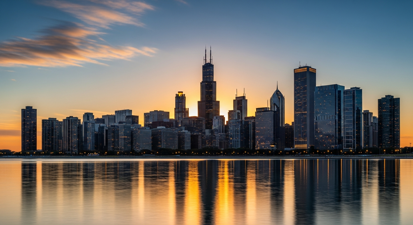 Chicago skyline from Lake Michigan at sunrise - Investor Relations in Chicago