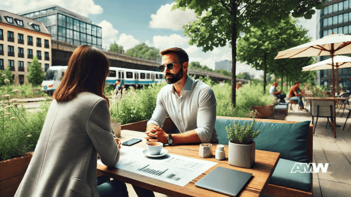 Outdoor business meeting at a cafe.