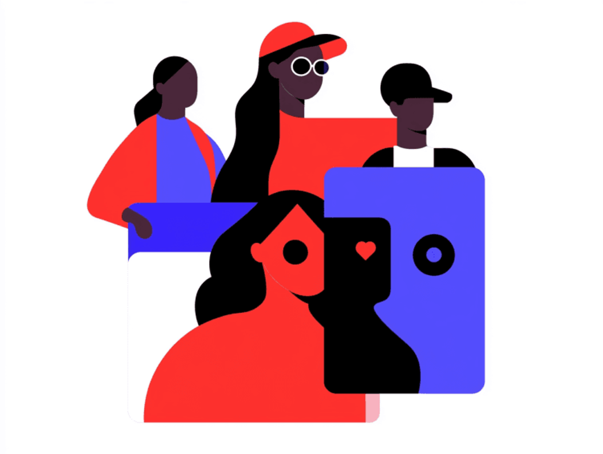 Abstract illustration of diverse people and technology.